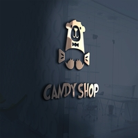 Candy Shop With A Bear Holding A Candy Logo