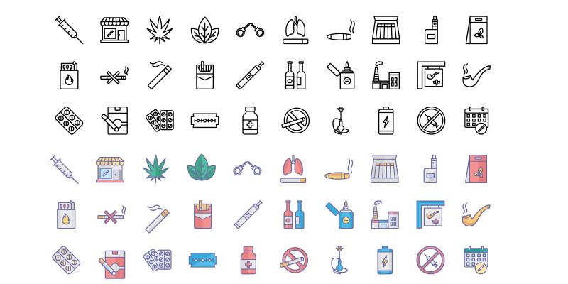 Tobacco Nature And Drugs Vector Icons