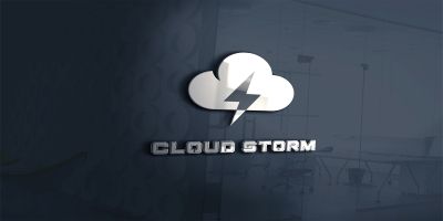 Cloud Storm Logo Template With Lightning Bolt