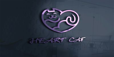 Heart Cat Logo Template With A Cat Outline