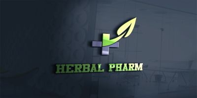 Herbal Pharm Logo Template With Pharmacy Cross