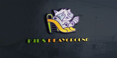 Kids Playground With A Raccoon Sliding Logo