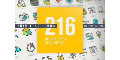 Thin Line Icons Set for Design SEO Development