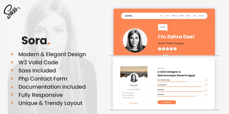 Sora Personal VCard And Resume Template