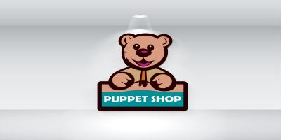 Puppet Shop Logo Template With A Bear For Puppet
