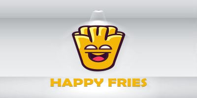 Happy Fries Box Logo Template Funny Design