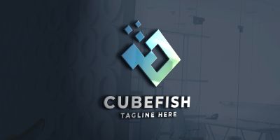Cube Fish Pro Logo Template