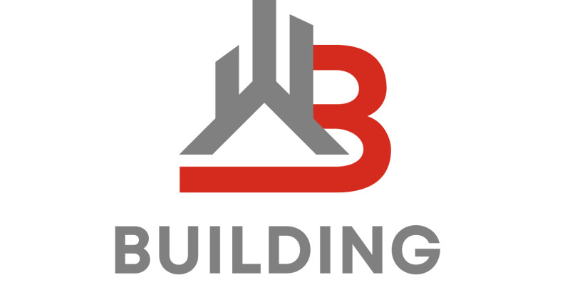 Gray Red Minimalist Building B Logo Design 