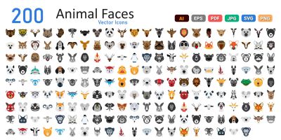 Animal Faces Vector Illustration icons
