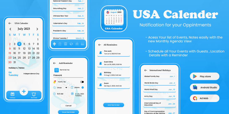 US Calendar 2023 With Holidays - Android Source Co