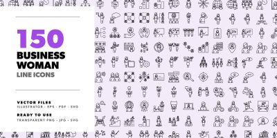 150 Business Woman Line Icons