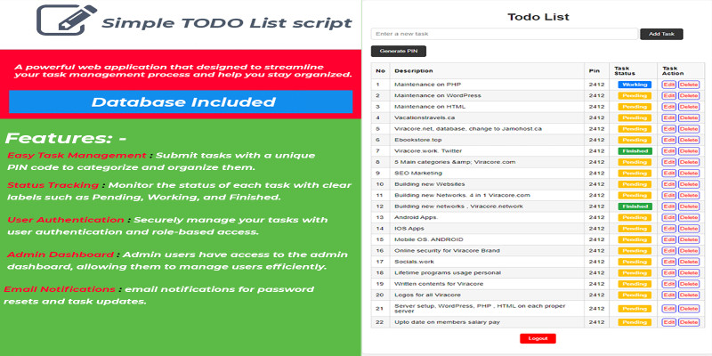 Simple ToDo List Manager PHP Script