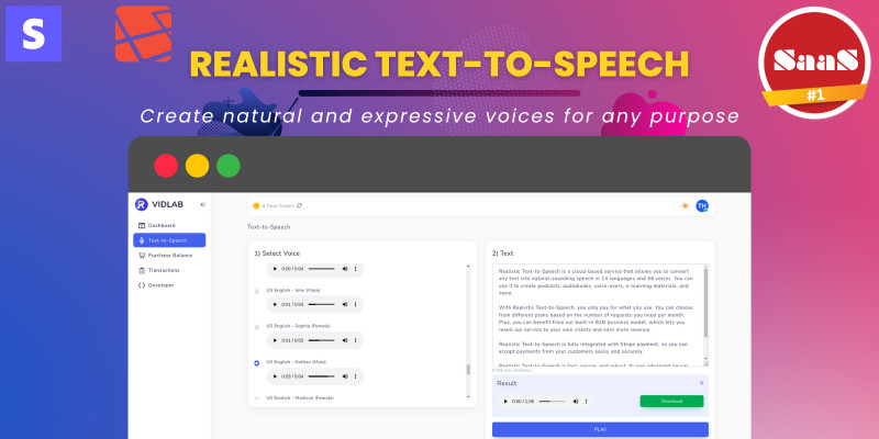 Realistic Text-to-Speech SaaS