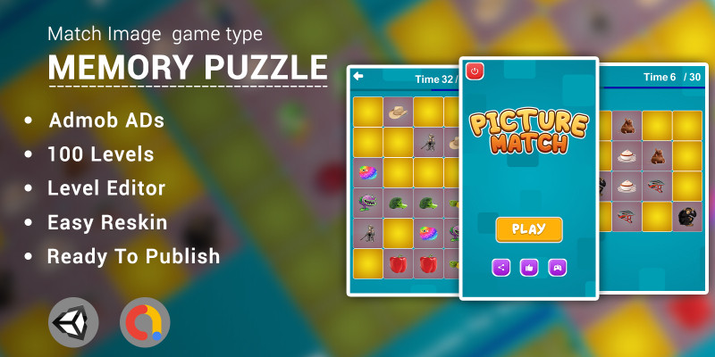 Picture Match Memory Puzzle Game Unity Source Code