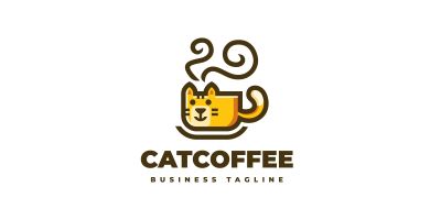 Cat Coffee Logo Template