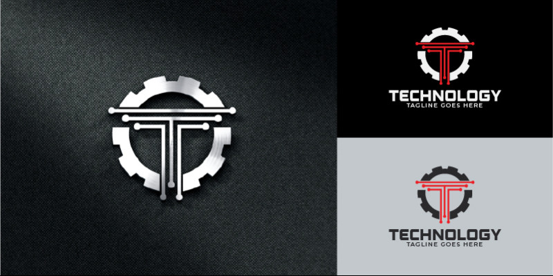 T Letter Technology Engineering Gear Logo Design