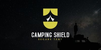 Camping Shield Secure Tent Logo Design