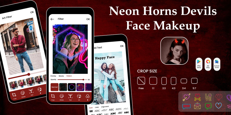 Neon Horns Devils Face Makeup Editor - Android