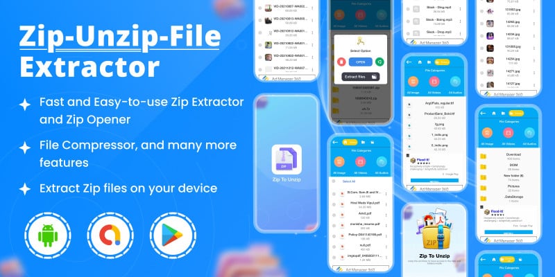 Zip Unzip files extractor - Android App Template
