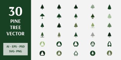 Pine Tree Vector - 30 Elements - 3 Logo Templates
