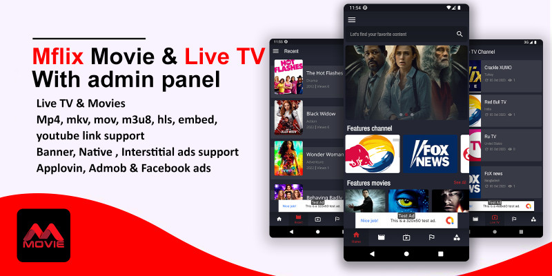 Mflix - Movie And Live TV App with admin panel