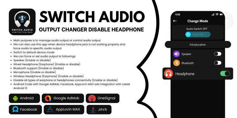 Switch Audio : Output Changer Android  Admob ads