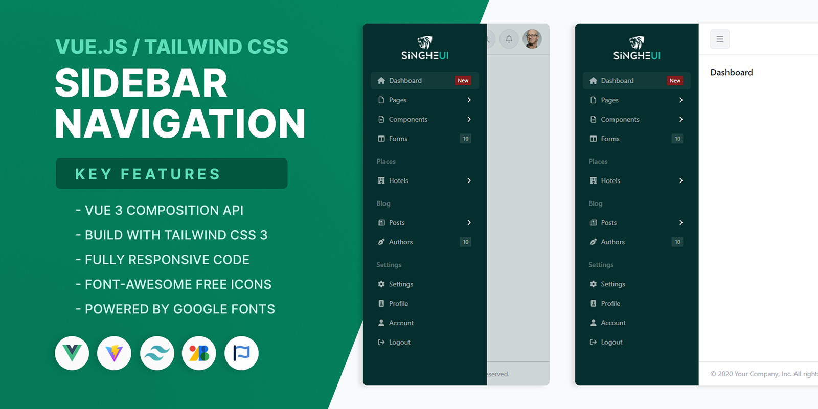 Vue.js Tailawind CSS Admin Sidebar Navigation by Singheui Codester