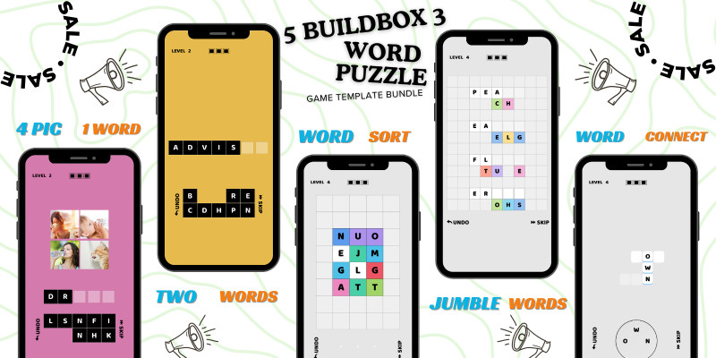 Five Buildbox 3 Word Puzzle Game Bundle Pack