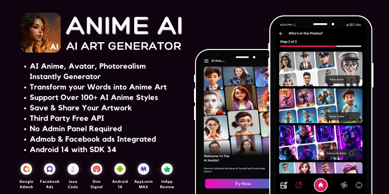 Anime AI Art Generator with AdMob Ads Android 