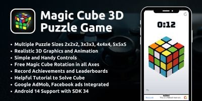 Magic Cube Puzzle 3D Game with AdMob Ads Android