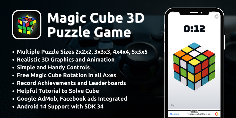 Magic Cube Puzzle 3D Game with AdMob Ads Android