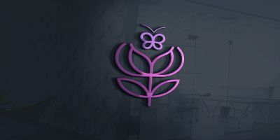 Simple Flower Shop With Butterfly Logo Template