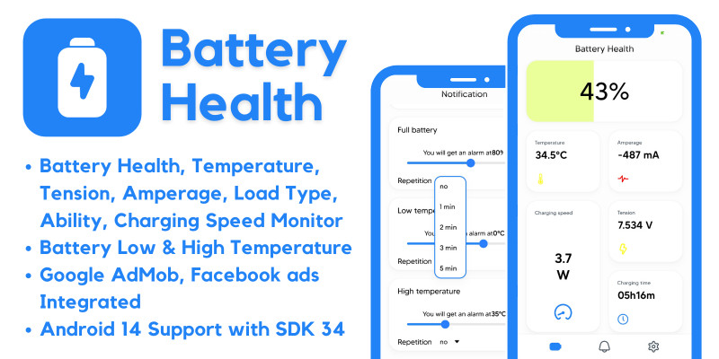 Battery Health Alarms Tools with AdMob Ads Android