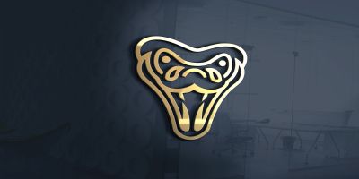 Gold Snake Head Outline Stroke Logo Template