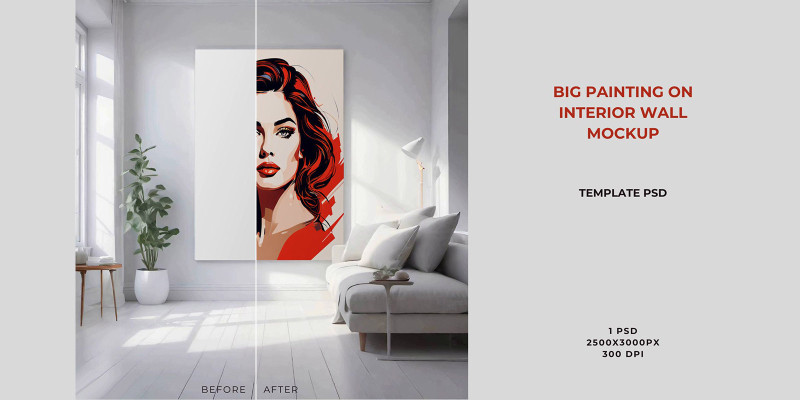 Big Painting on Interior Wall Mockup PSD 