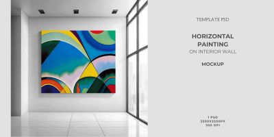 Horizontal Painting on Interior Wall Mockup PSD 