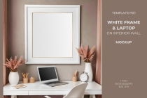 White Frame And Laptop on Warm Interior - Mockup Screenshot 2