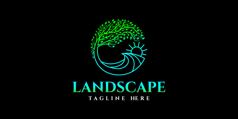 Circle Tree Ocean Landscape Logo Design