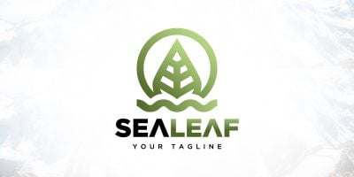 Sea Water Leaf and Sun Logo Design