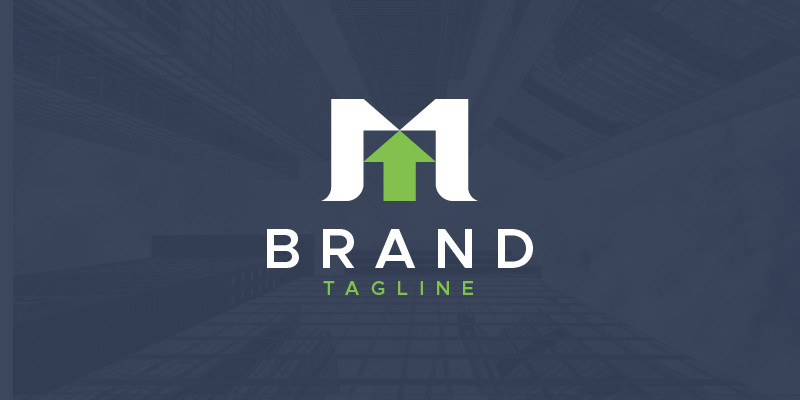 M Letter Arrow Up Logo Design Template