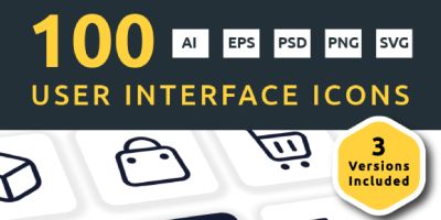 100 Standard User Interface Icons - 3 Versions