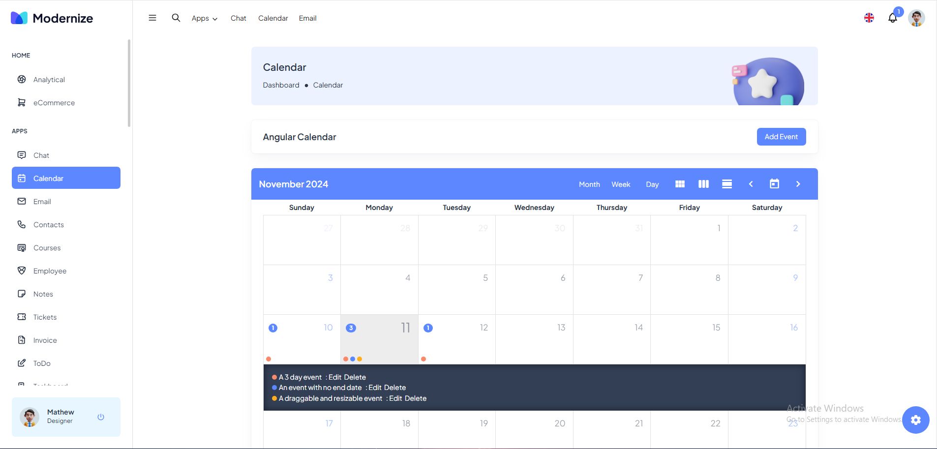 Modernize Angular Admin Dashboard Template by AdminMart | Codester