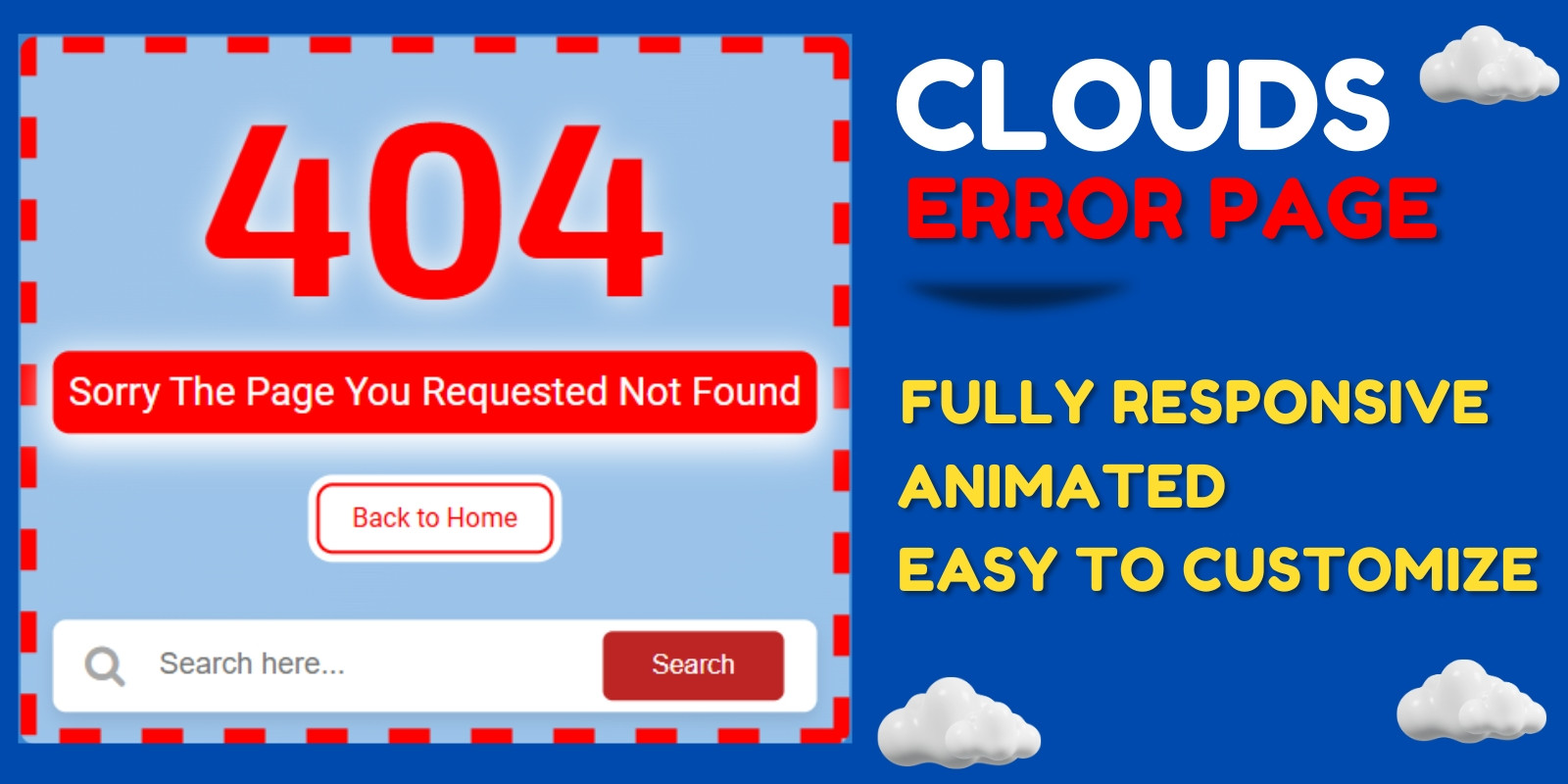 Clouds Animated 404 Error Page HTML Template