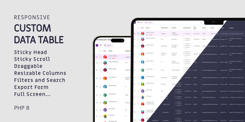 Custom Data Table PHP