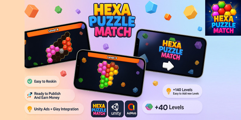 Hexa Puzzle Match - Hybrid Mobile Unity Game