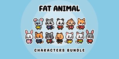 Cute Fat Animal Characters Bundle