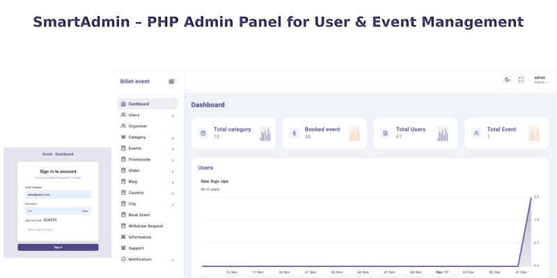 SmartAdmin – PHP Admin Panel for User & Even