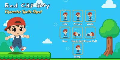Red Cap Boy Character Sprite Sheet with 7 Animatio