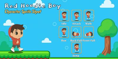 Red Hoodie Boy Platformer Character with Animation