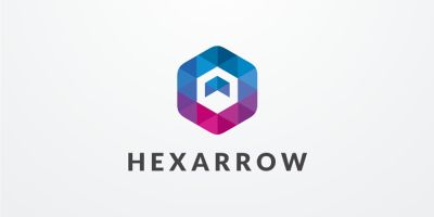 Hexagon Arrow Pixel Logo Design Vector